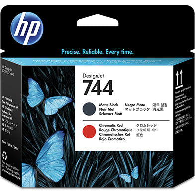 HP 744 Tête d'impression Noir Mat/Rouge Chromatique authentique F9J88A (TVA incluse)