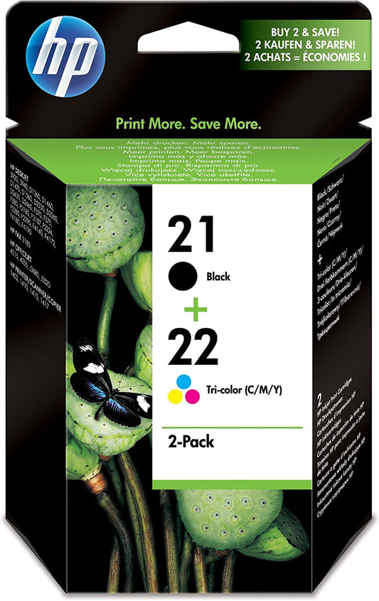 HP 21/22 cartouche d'encre Noire + Tricolore authentique SD367AE (TVA incluse)