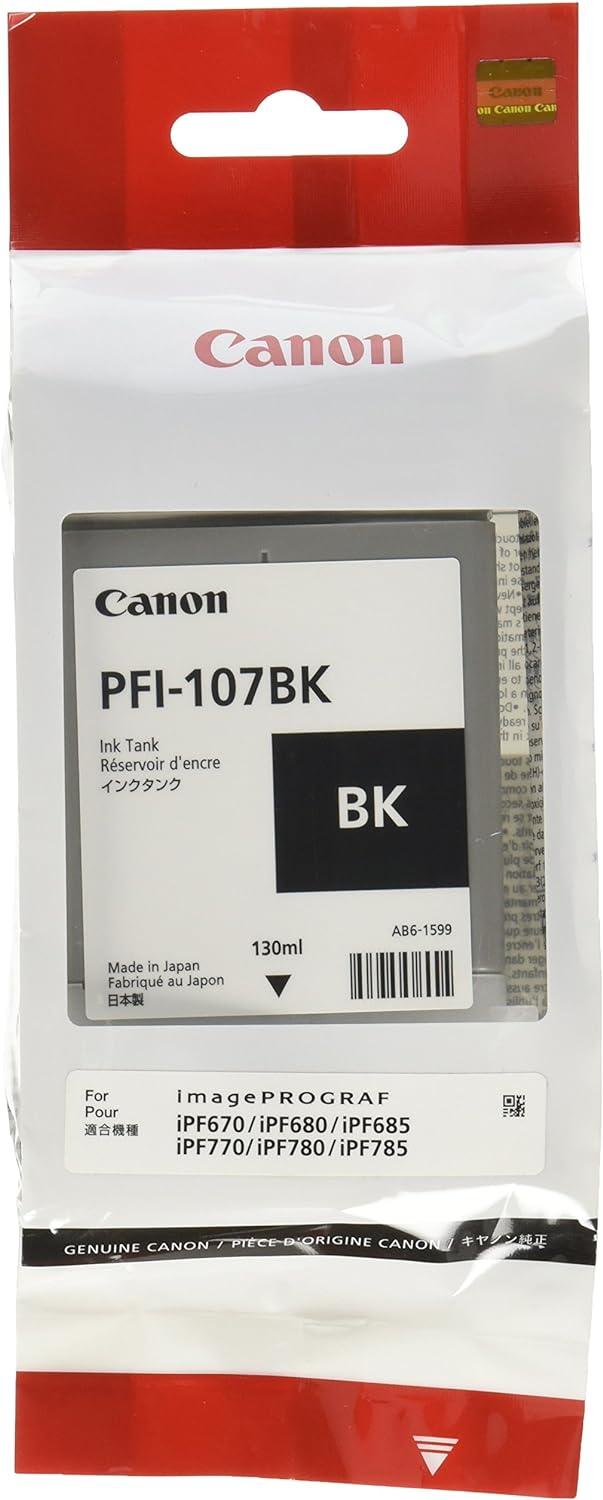 Canon PFI-107BK (6705B001AA) Cartouche d'encre Noire authentique (TVA incluse)