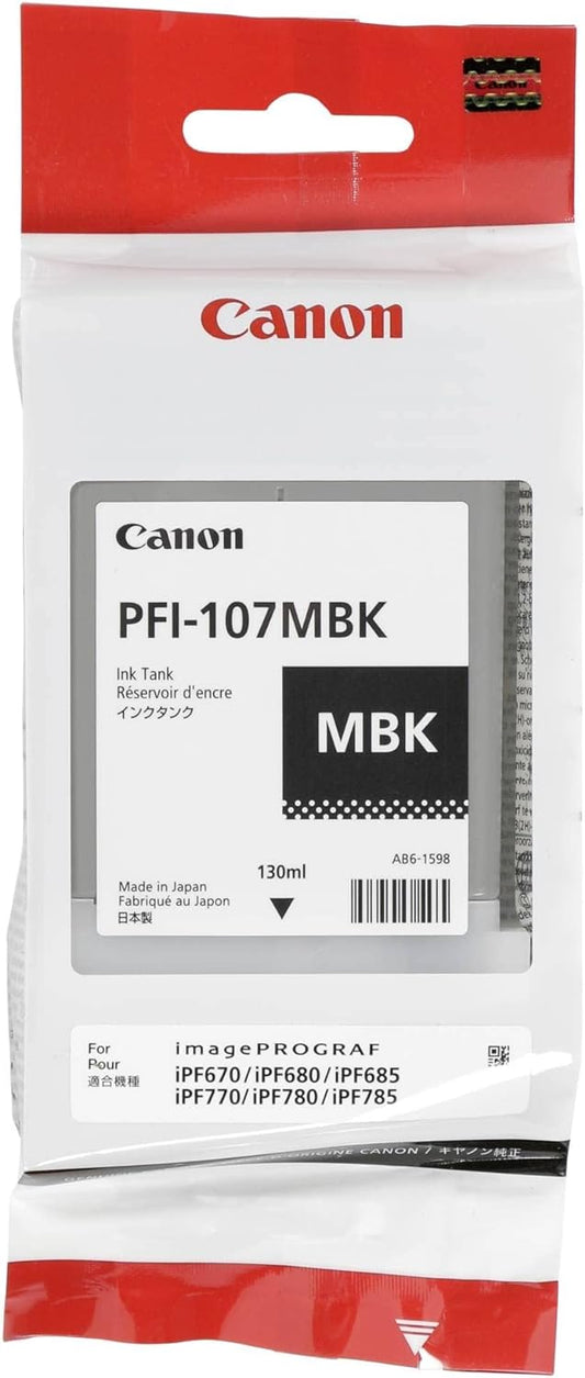 Canon PFI-107MBK (6705B001AA) Cartouche d'encre Noire Mat authentique (TVA incluse)