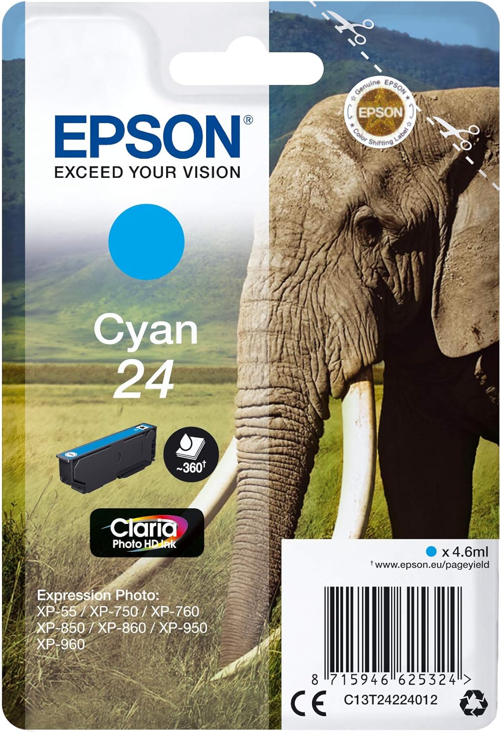Epson 24 Cyan cartouche d'encre authentique (TVA incluse)