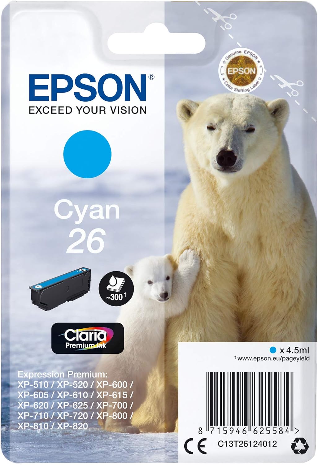 Epson 26 cyan cartouche d'encre authentique (TVA incluse)