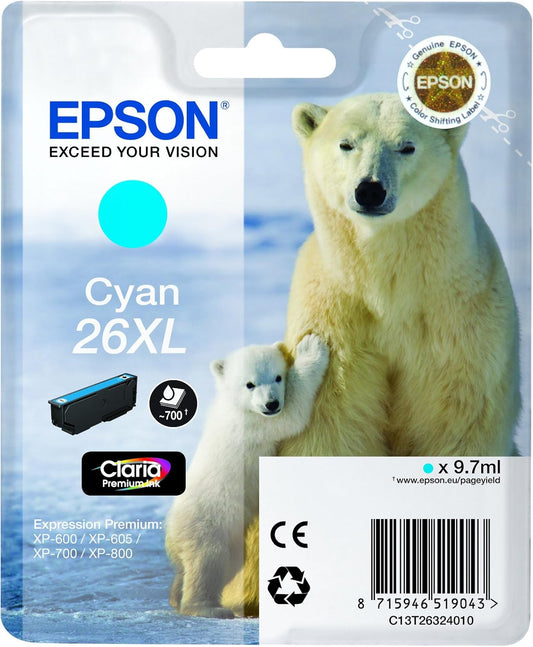 Epson 26XL C13T26214012 cyan cartouche d'encre authentique (TVA incluse)