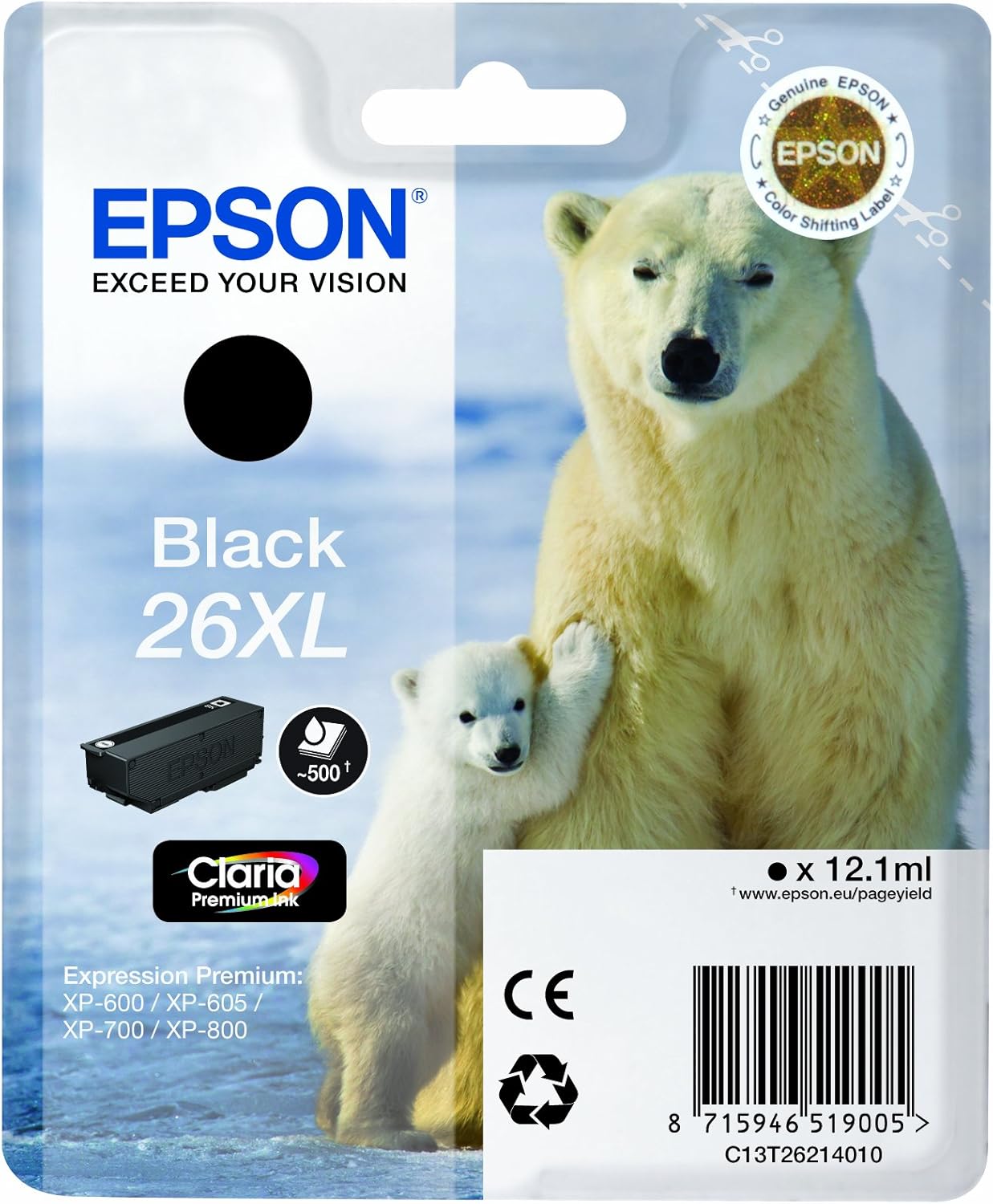 Epson 26XL C13T26214012 Noir cartouche d'encre authentique (TVA incluse)