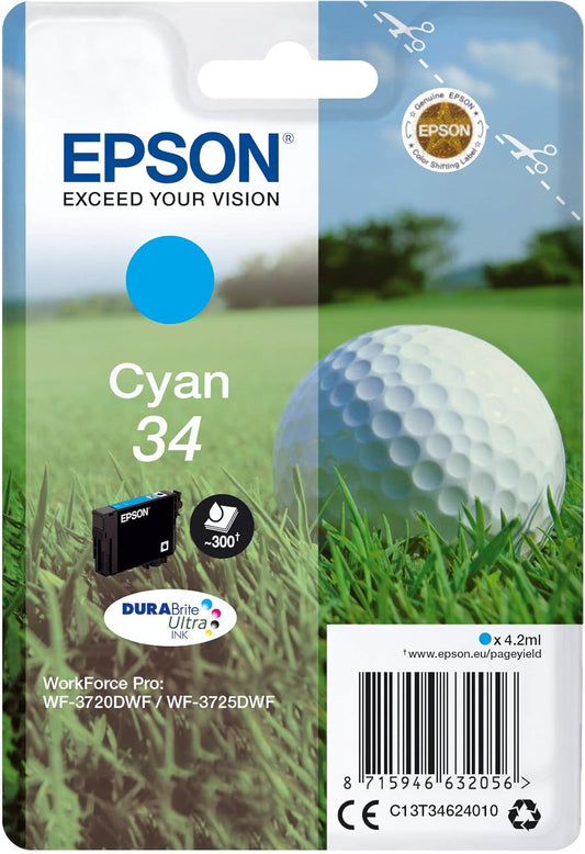 Epson 34 cartouche d'encre cyan authentique C13T34624010 (TVA incluse)
