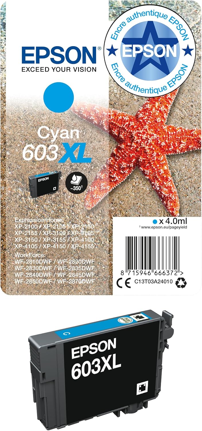 Epson 603XL cartouche d'encre Cyan authentique haute capacité (TVA incluse)