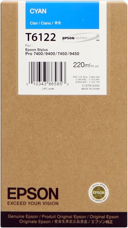 Epson T6122 cartouche d'encre Cyan authentique C13T612200 (TVA incluse)