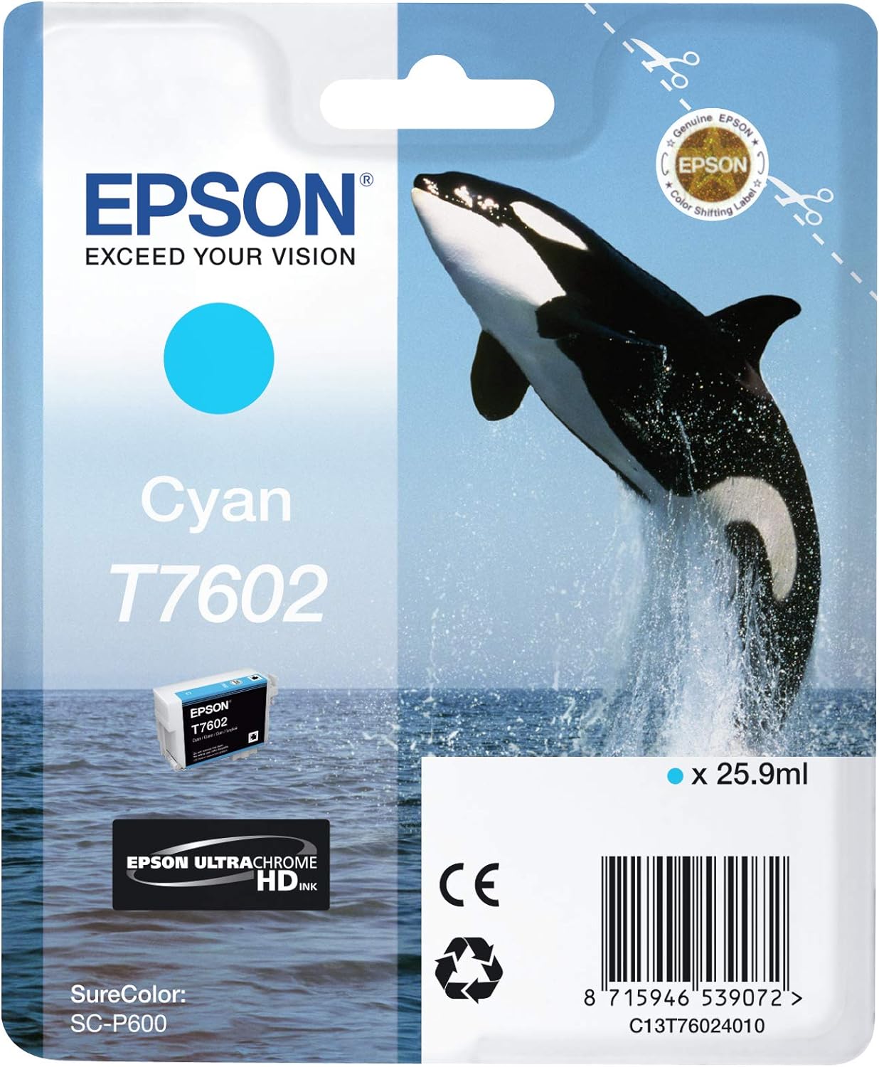 Epson T7602 cartouche d'encre cyan authentique C13T76024010 (TVA incluse)