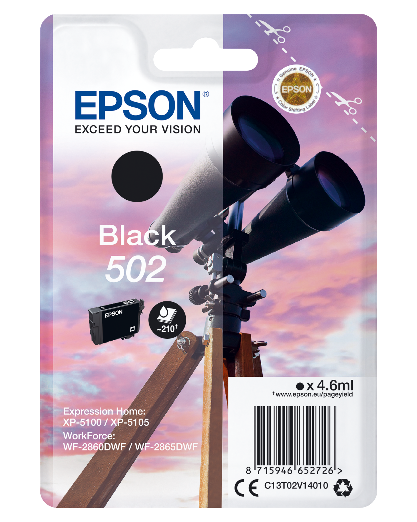 Epson 502 cartouche d'encre Noire authentique C13T02V14010 (TVA incluse)