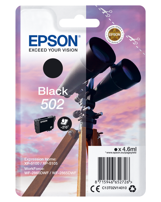 Epson 502 cartouche d'encre Noire authentique C13T02V14010 (TVA incluse)