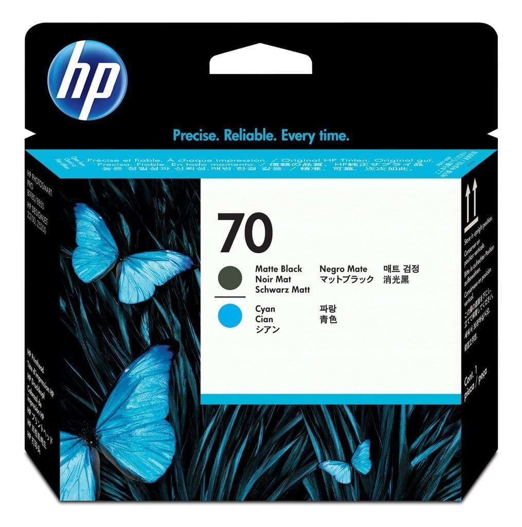 HP 70 Tête d'impression Noir Mat/Cyan authentique C9404A (TVA incluse)