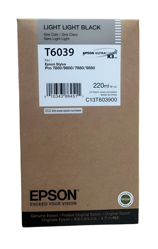 Epson T6039 cartouche d'encre Noir Clair Clair authentique C13T603900 (TVA incluse)