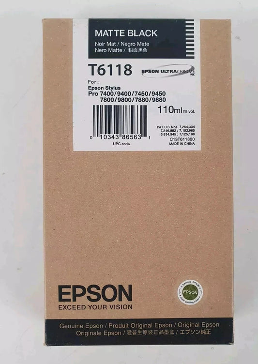Epson T6118 cartouche d'encre Noir Mat authentique C13T611800 (TVA incluse)