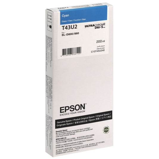 Epson T43U2 cartouche d'encre Cyan authentique 200ml C13T43U240 (TVA incluse)