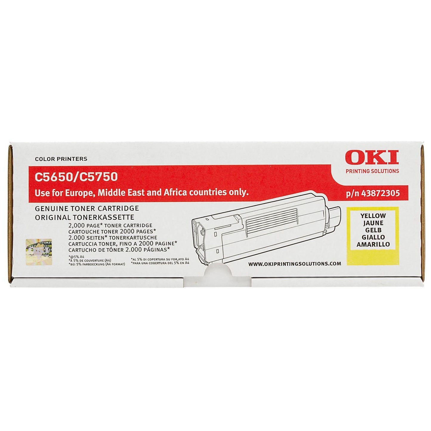 Oki 43872305 Cartouche de toner Jaune authentique (TVA incluse)