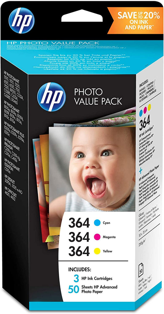 HP 364 T9D88EE Multipack CMY+Papier, cartouche d'encre authentique - (TVA incluse)