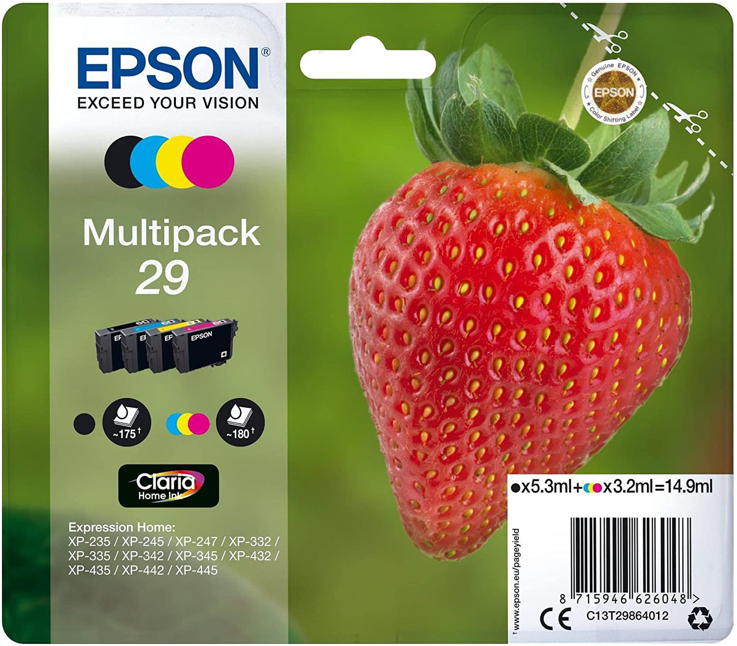 Epson 29 Multipack Noir Cyan Magenta Jaune T2986 cartouche d'encre (TVA incluse) - Fraise