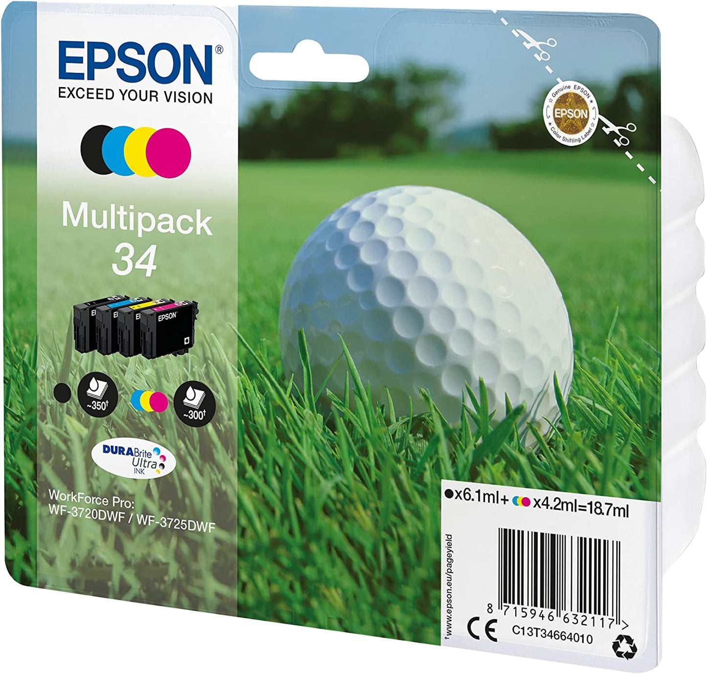 Epson 34 Multipack Noir/Cyan/Magenta/Jaune Cartouche d'encre Golf (TVA incluse)